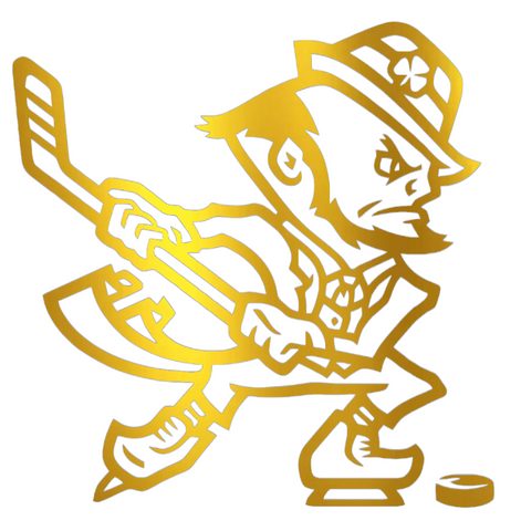 Notre Dame Fighting Irish GOLD CHROME MIRROR Leprechaun Hockey Logo Premium DieCut Vinyl Decal PICK SIZE