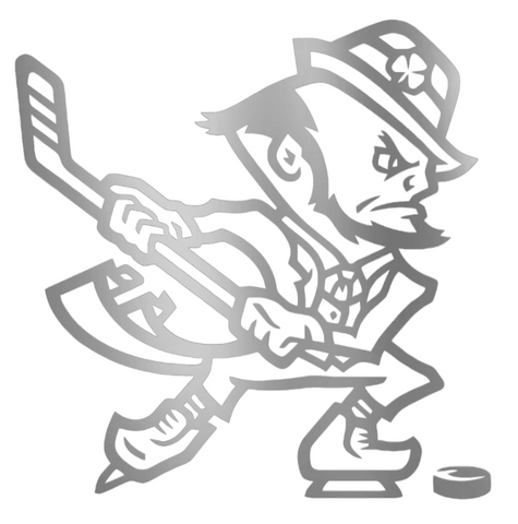 Notre Dame Fighting Irish SILVER CHROME MIRROR Leprechaun Hockey Logo Premium DieCut Vinyl Decal PICK SIZE