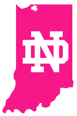 Notre Dame Fighting Irish Hot Pink Indiana State Logo Premium DieCut Vinyl Decal PICK SIZE