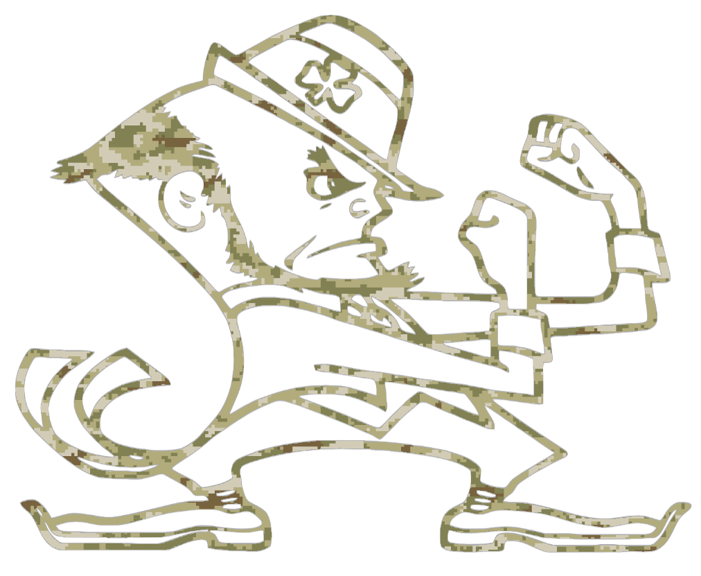 Notre Dame Fighting Irish Leprechaun Mascot Salute to Service Camouflage Camo Vinyl Decal PICK SIZE