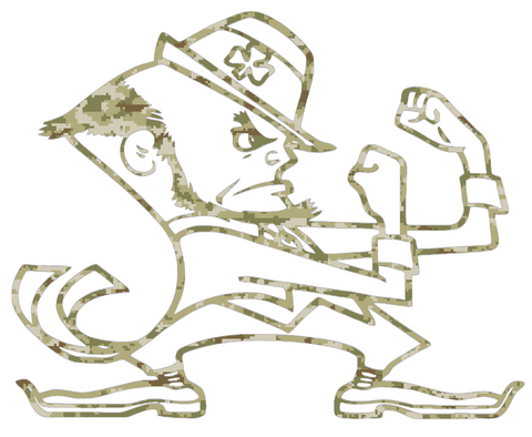 Notre Dame Fighting Irish Leprechaun Mascot Salute to Service Camouflage Camo Vinyl Decal PICK SIZE