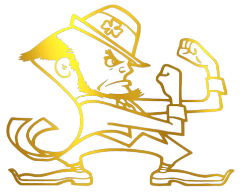 Notre Dame Fighting Irish GOLD CHROME MIRROR Leprechaun Mascot Logo Premium DieCut Vinyl Decal PICK SIZE