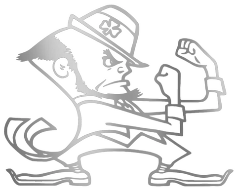 Notre Dame Fighting Irish SILVER CHROME MIRROR Leprechaun Mascot Logo Premium DieCut Vinyl Decal PICK SIZE