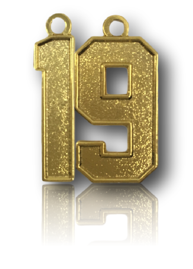 Number 19 Gold Plated Jersey Style Sports Necklace Charm Pendant Football Baseball Basketball Soccer Lacrosse Hockey