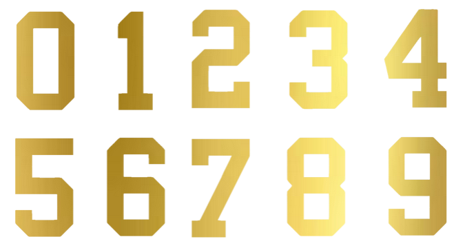 METALLIC GOLD Custom Sports Jersey Style Number Vinyl Decal  - Pick Your Number & Size