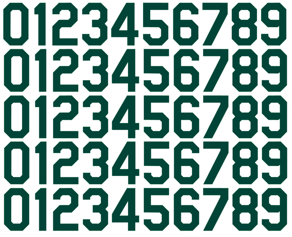 Oakland Athletics Baseball Helmet Jersey Style Vinyl Number Decal Sheet Set of 50 #0-9 - Pick Color & Size