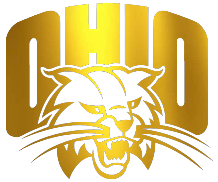 Ohio Bobcats GOLD CHROME MIRROR Alternate Team Logo Premium DieCut Vinyl Decal PICK SIZE