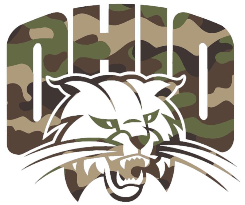 Ohio Bobcats WOODLAND CAMO CAMOUFLAGE Alternate Team Logo Premium DieCut Vinyl Decal PICK SIZE