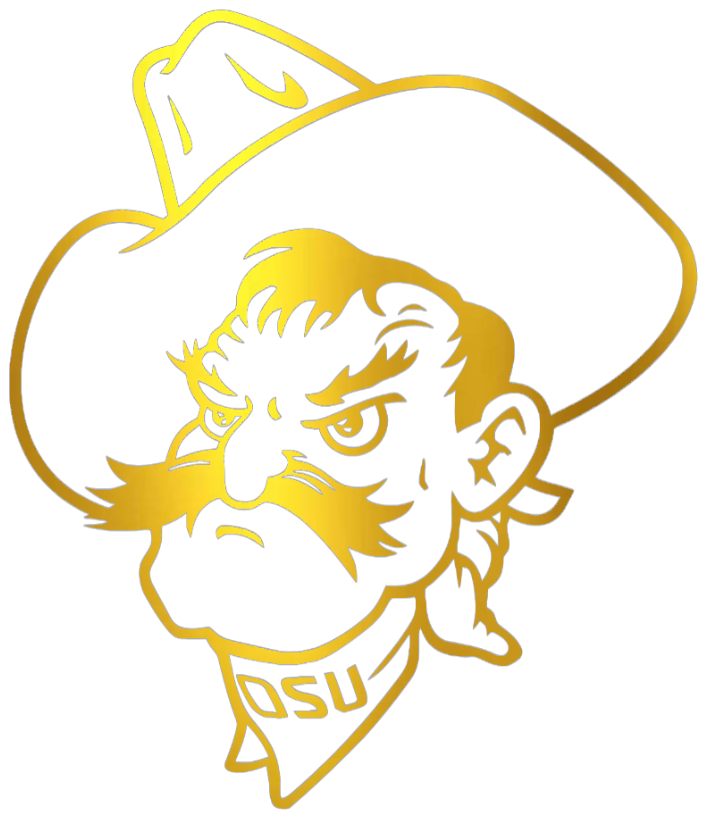 Oklahoma State Cowboys GOLD CHROME MIRROR Mascot Logo Premium DieCut Vinyl Decal PICK SIZE