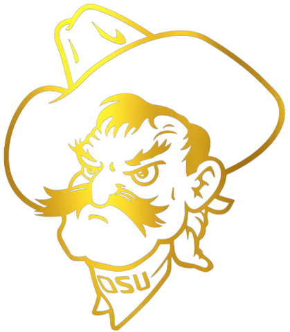Oklahoma State Cowboys GOLD CHROME MIRROR Mascot Logo Premium DieCut Vinyl Decal PICK SIZE