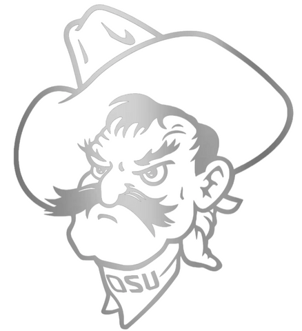 Oklahoma State Cowboys SILVER CHROME MIRROR Mascot Logo Premium DieCut Vinyl Decal PICK SIZE