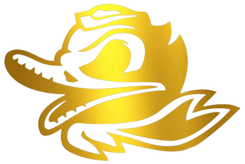 Oregon Ducks GOLD CHROME MIRROR Combat Puddles Logo Premium DieCut Vinyl Decal PICK SIZE