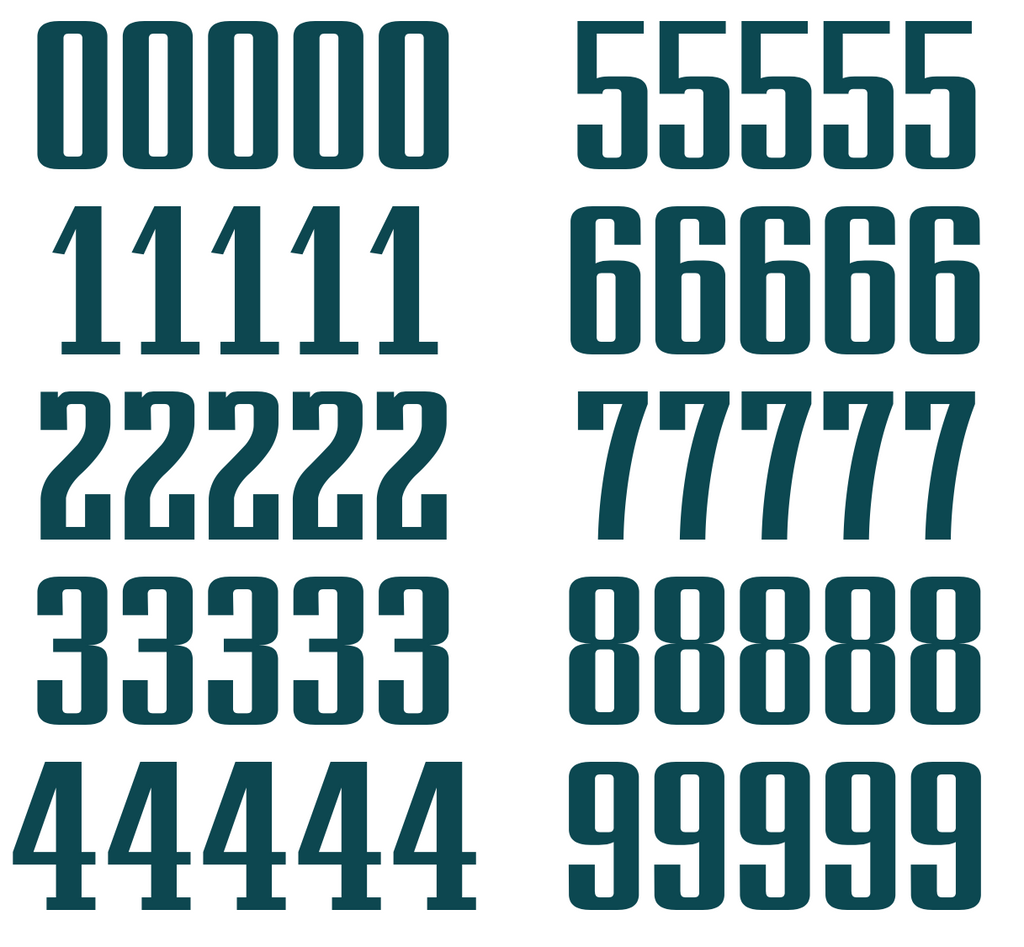 Philadelphia Eagles Jersey Style Vinyl Number Decal Sheet Set of 50 #0-9 - Pick Color & Size