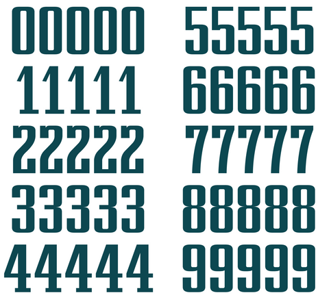 Philadelphia Eagles Jersey Style Vinyl Number Decal Sheet Set of 50 #0-9 - Pick Color & Size
