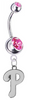 Philadelphia Phillies WHITE LOGO Silver Swarovski Belly Button Navel Ring - Customize Gem Colors