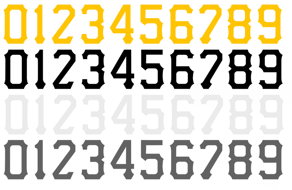 Pittsburgh Pirates Baseball Helmet Jersey Style Vinyl Number Decal Sheet Set of 50 #0-9 - Pick Color & Size