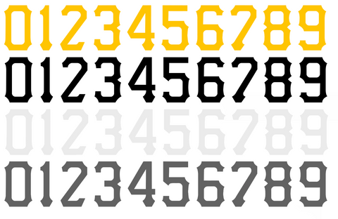 Pittsburgh Pirates Baseball Helmet Jersey Style Vinyl Number Decal Sheet Set of 50 #0-9 - Pick Color & Size
