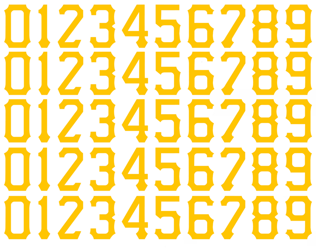 Pittsburgh Pirates Baseball Helmet Jersey Style Vinyl Number Decal Sheet Set of 50 #0-9 - Pick Color & Size