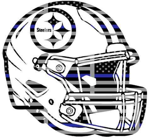 Pittsburgh Steelers Football Helmet Thin Blue Line American Flag Premium DieCut Vinyl Decal PICK SIZE