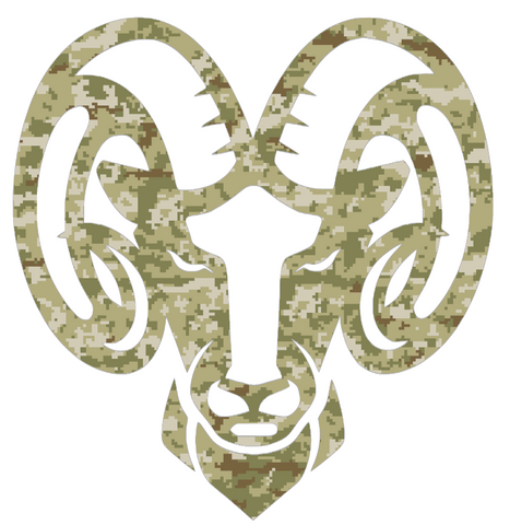 Rhode Island Rams Mascot Logo Salute to Service Camouflage Camo Vinyl Decal PICK SIZE