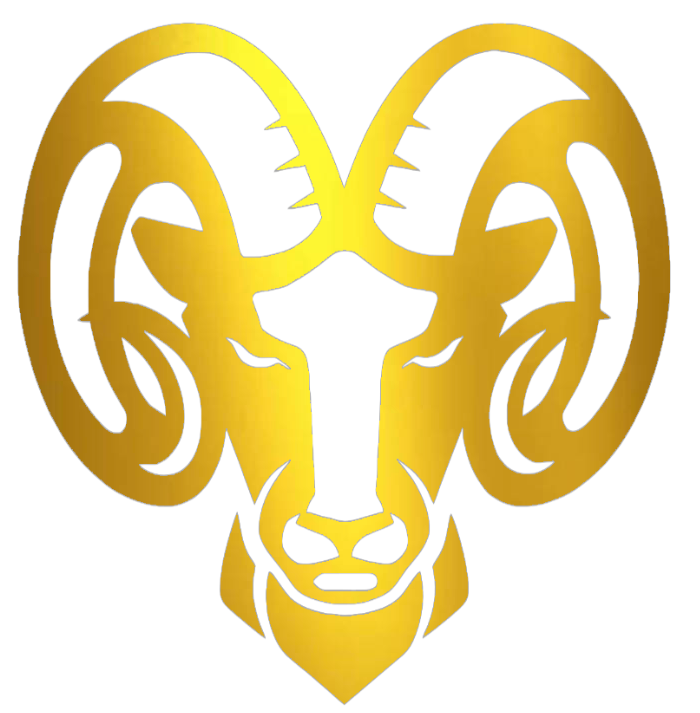 Rhode Island Rams GOLD CHROME MIRROR Mascot Logo Premium DieCut Vinyl Decal PICK SIZE