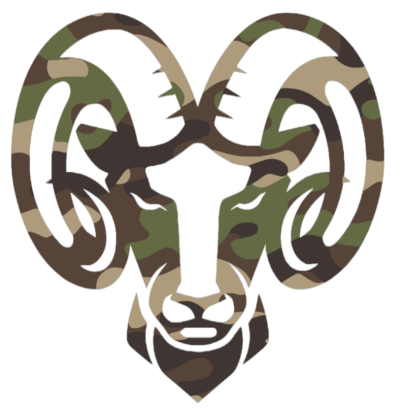 Rhode Island Rams Woodland Camo Camouflage Mascot Logo Premium DieCut Vinyl Decal PICK SIZE