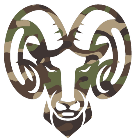Rhode Island Rams Woodland Camo Camouflage Mascot Logo Premium DieCut Vinyl Decal PICK SIZE