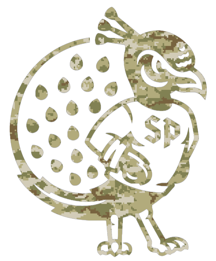 Saint Peters Peacocks Alternate Logo Salute to Service Camouflage Camo Vinyl Decal PICK SIZE