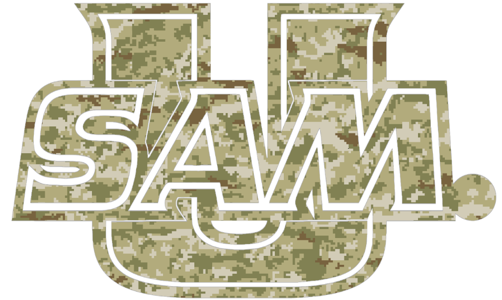 Samford Bulldogs USAM Logo Salute to Service Camouflage Camo Vinyl Decal PICK SIZE