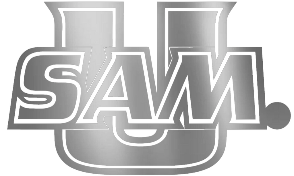 Samford Bulldogs SILVER CHROME MIRROR USAM Logo Premium DieCut Vinyl Decal PICK SIZE