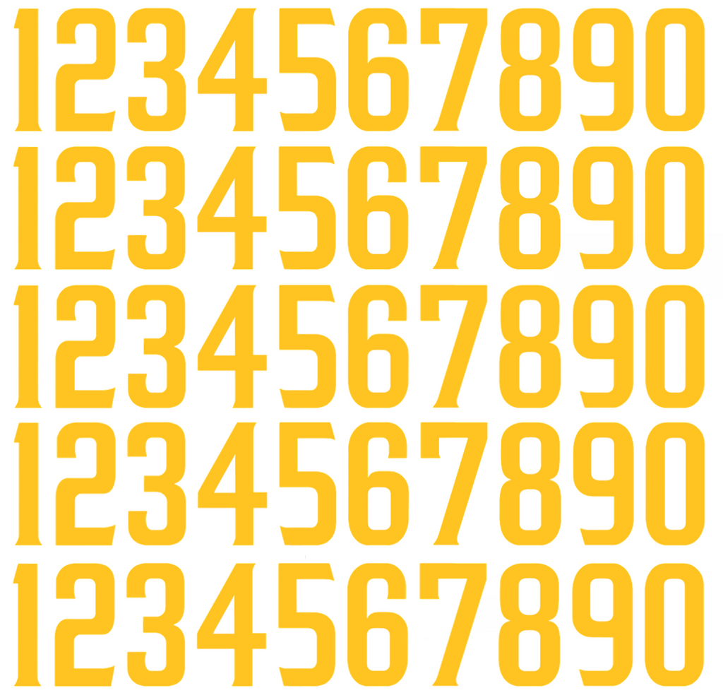 San Diego Padres Baseball Helmet Jersey Style Vinyl Number Decal Sheet Set of 50 #0-9 - Pick Color & Size