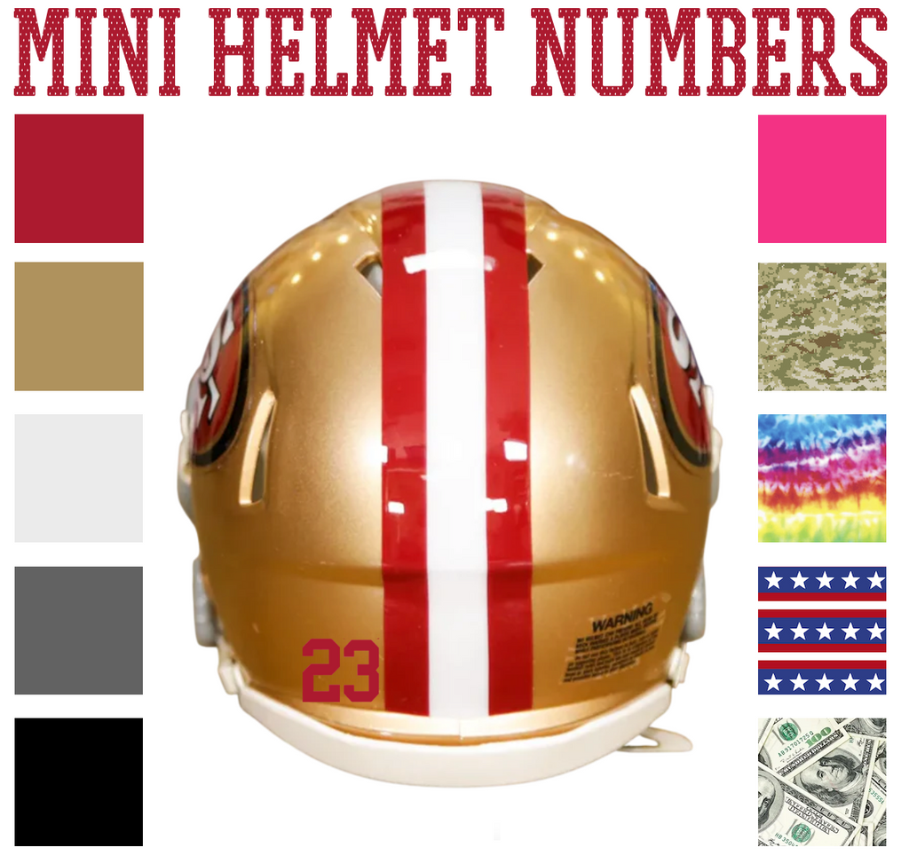 San Fransisco 49ers Jersey Style Vinyl Number Decal Sheet Set of 50 #0-9 - Pick Color & Size