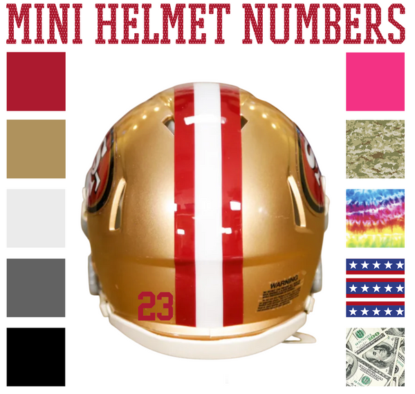 San Fransisco 49ers Jersey Style Vinyl Number Decal Sheet Set of 50 #0-9 - Pick Color & Size