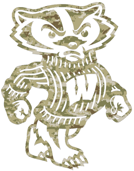 Wisconsin Badgers Bucky Badger Salute to Service Camouflage Camo Vinyl Decal PICK SIZE