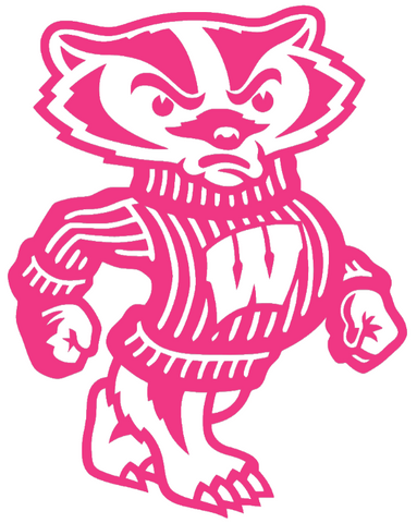 Wisconsin Badgers Bucky Mascot HOT PINK Team Logo Premium DieCut Vinyl Decal PICK SIZE