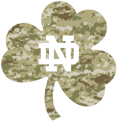 Notre Dame Fighting Irish Clover Logo Salute to Service Camouflage Camo Vinyl Decal PICK SIZE