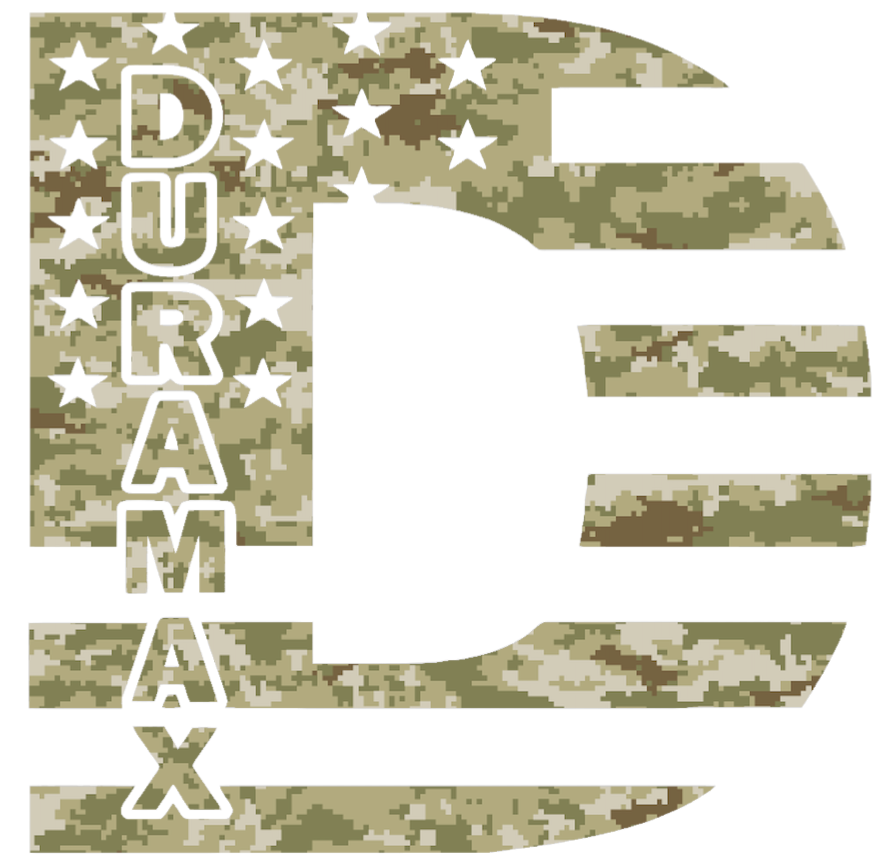 Duramax Diesel Stars & Stripes USA Flag Truck Logo CAMO Salute to Service Camouflage Premium DieCut Vinyl Decal PICK SIZE