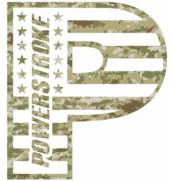 Powerstroke Diesel Stars & Stripes USA Flag Truck Logo CAMO Salute to Service Camouflage Premium DieCut Vinyl Decal PICK SIZE