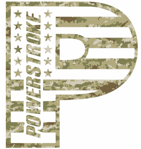 Powerstroke Diesel Stars & Stripes USA Flag Truck Logo CAMO Salute to Service Camouflage Premium DieCut Vinyl Decal PICK SIZE
