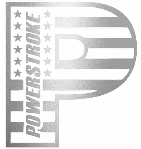 Powerstroke Diesel Stars & Stripes USA Flag Truck Logo METALLIC SILVER Premium DieCut Vinyl Decal PICK SIZE