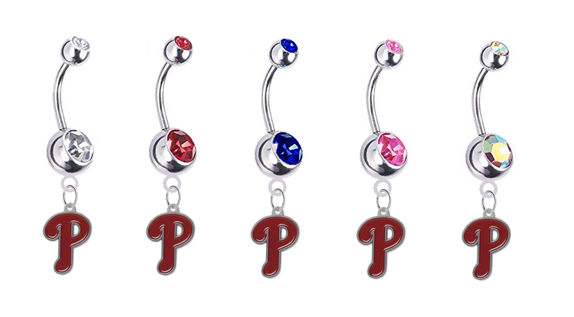 Philadelphia Phillies Silver Swarovski Belly Button Navel Ring - Customize Gem Colors