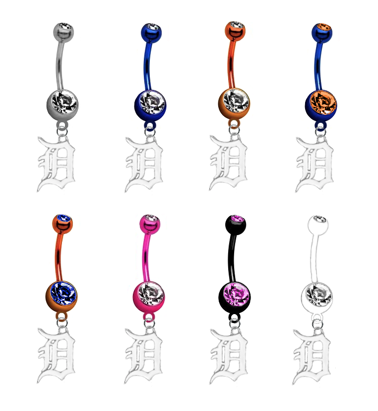 Detroit Tigers White Out Limited Edition Belly Button Navel Ring - Pick Your Color