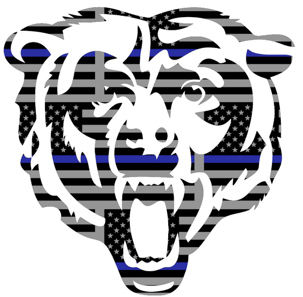 Chicago Bears Thin Blue Line Screaming Bear Logo American Flag Premium DieCut Vinyl Decal PICK SIZE
