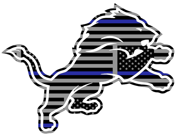 Detroit Lions Thin Blue Line Team Logo American Flag Premium DieCut Vinyl Decal PICK SIZE