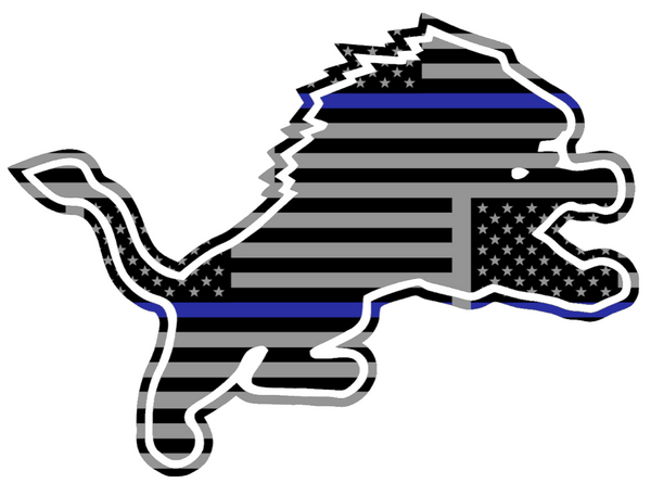 Detroit Lions Thin Blue Line Retro Throwback Logo American Flag Premium DieCut Vinyl Decal PICK SIZE