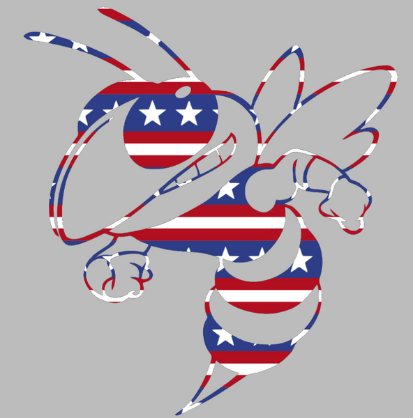 Georgia Tech Yellow Jackets Mascot Logo Stars & Stripes USA American Flag Vinyl Decal PICK SIZE