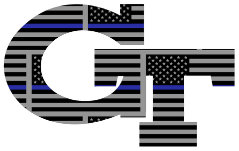 Georgia Tech Yellow Jackets Team Logo Thin Blue Line American Flag Premium DieCut Vinyl Decal PICK SIZE