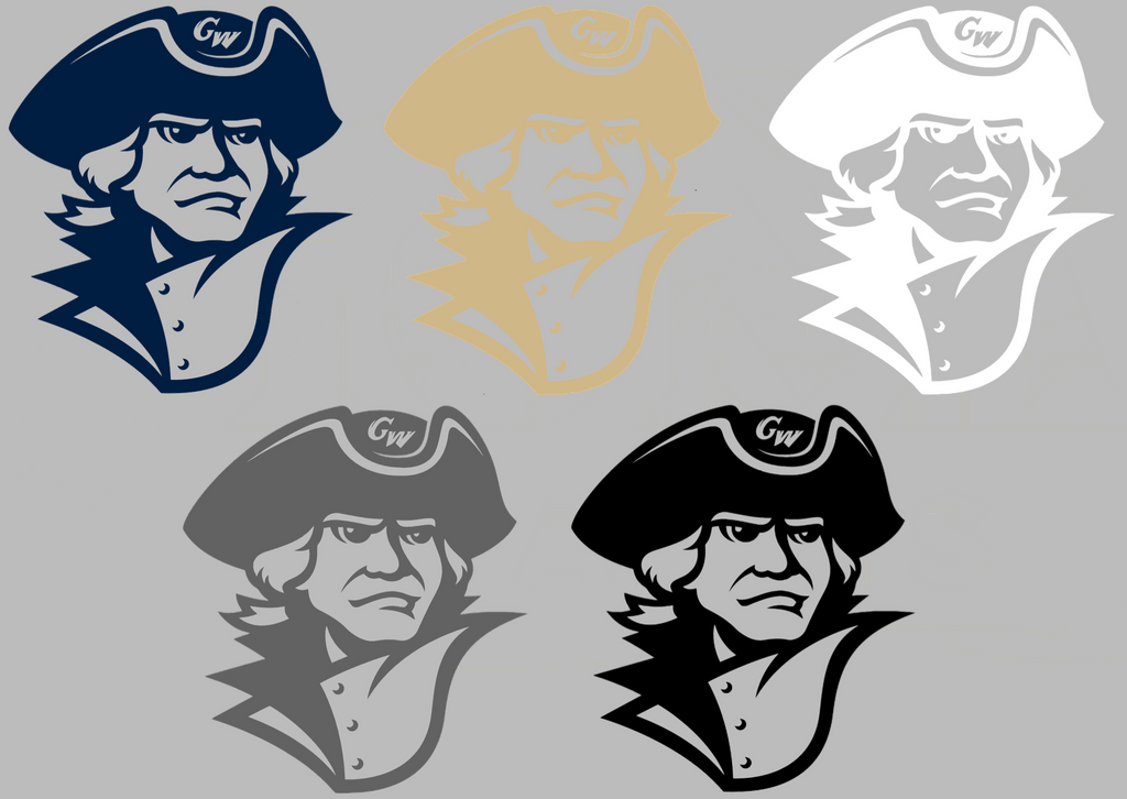 George Washington Colonials Mascot Logo Premium DieCut Vinyl Decal PICK COLOR & SIZE
