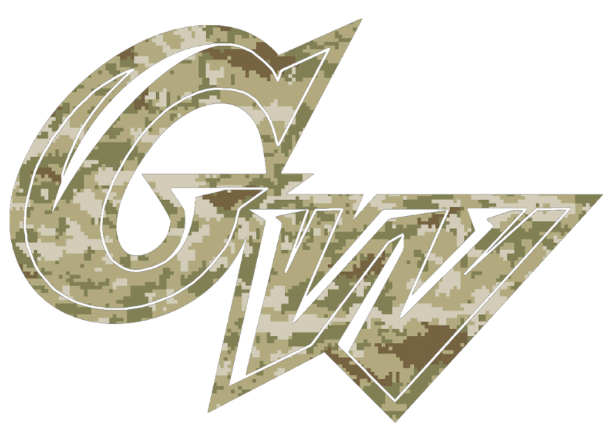 George Washington Colonials Team Logo Salute to Service Camouflage Camo Vinyl Decal PICK SIZE