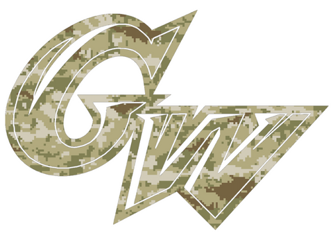 George Washington Colonials Team Logo Salute to Service Camouflage Camo Vinyl Decal PICK SIZE